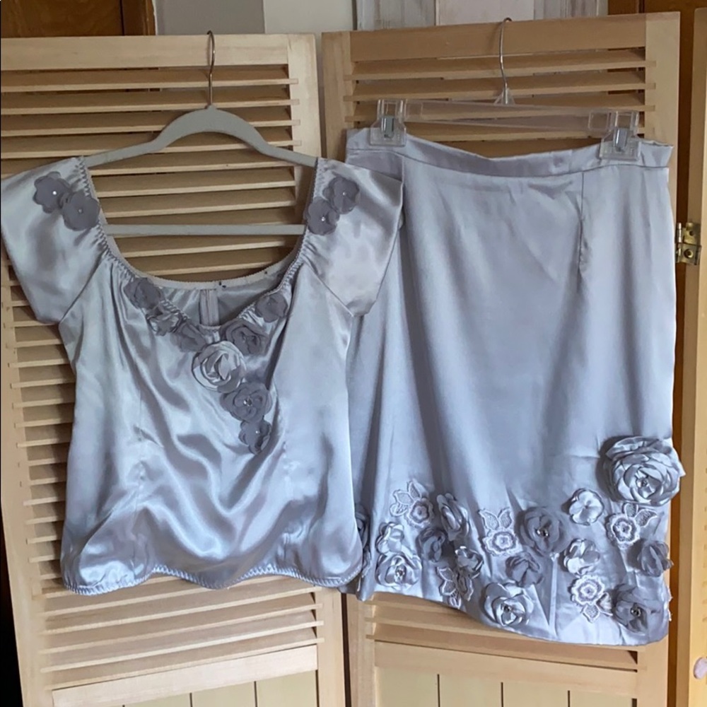 Satin Skirt & Top adorned with flowers